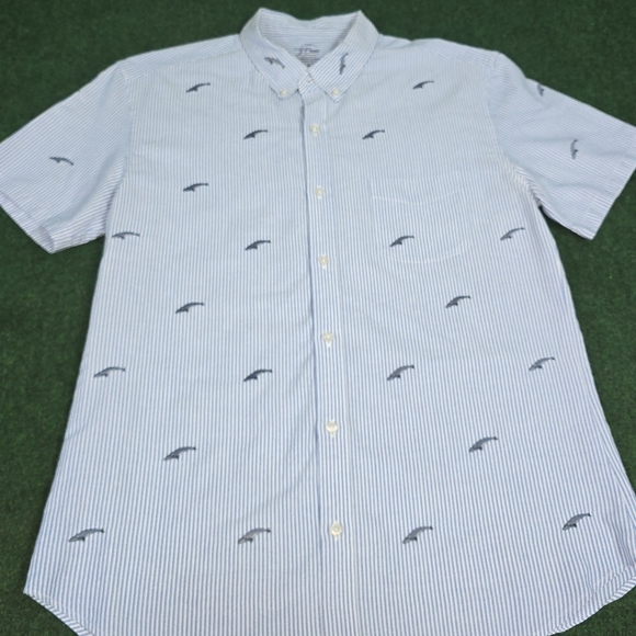 j. Crew | Lightweight Oxford Pin-Striped Embroidered BlueWhale Button Down Shirt - Picture 10 of 15